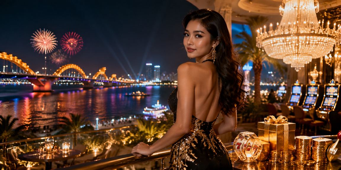 Người chơi slot game tại bãi biển Đà Nẵng với điện thoại trên tay